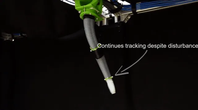 A soft continuum robot tracking a path during a control experiment
